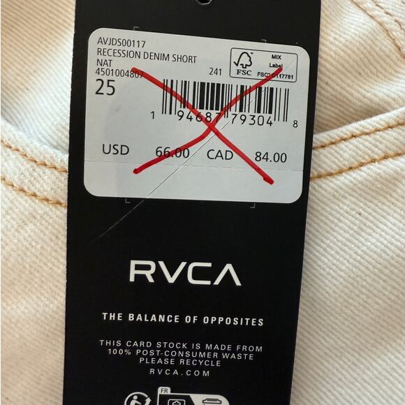 RVCA NWT | Recession in natural cream denim with red detail jean shorts | sz 25 - Picture 4 of 6